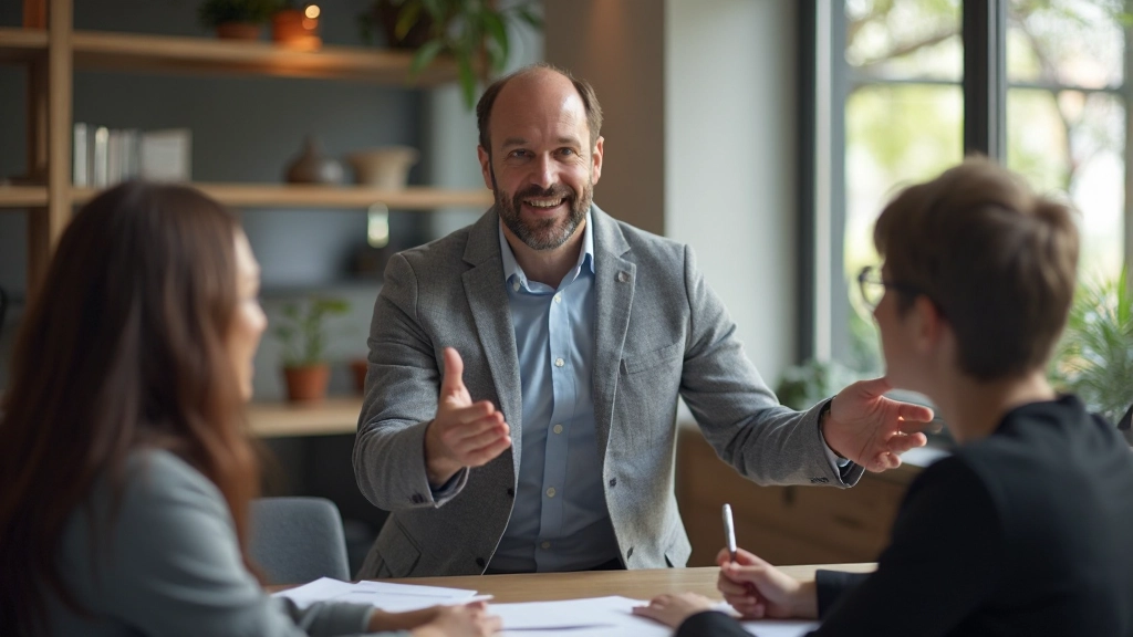 Small business owner collaborating with team members during strategy planning session