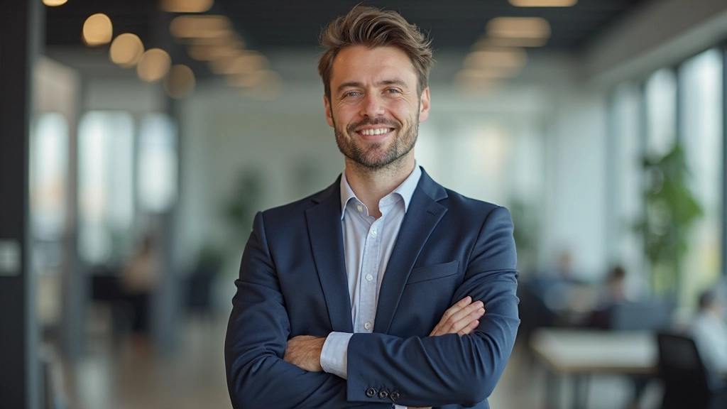 Geconfideerde ondernemer die beslissingen neemt in ondernemingsomgeving