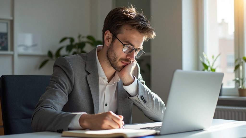 Geconcentreerde ondernemer in kantoor ontwikkelt ondernemersmentaliteit voor succes