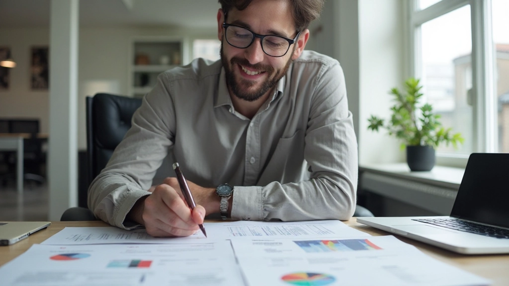 Jonge ondernemer die zijn eerste bedrijf opricht in moderne kantooromgeving